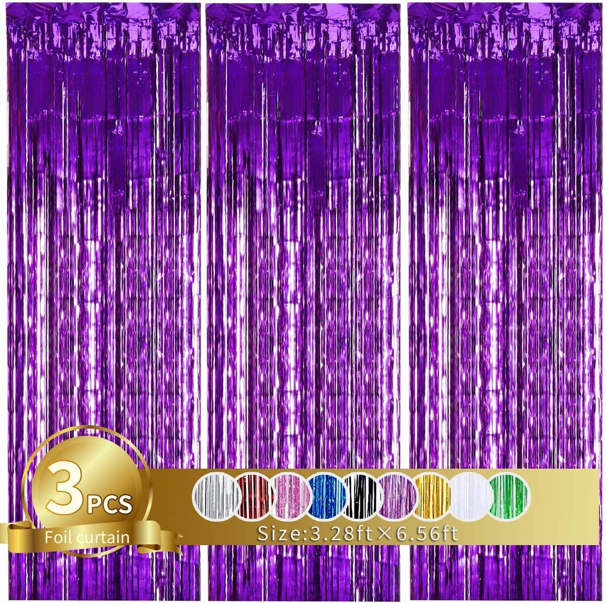 TONIFUL 3Pcs Purple Door Streamers,Purple Photo Booth Backdrop,Metallic Streamers Foil Fringe