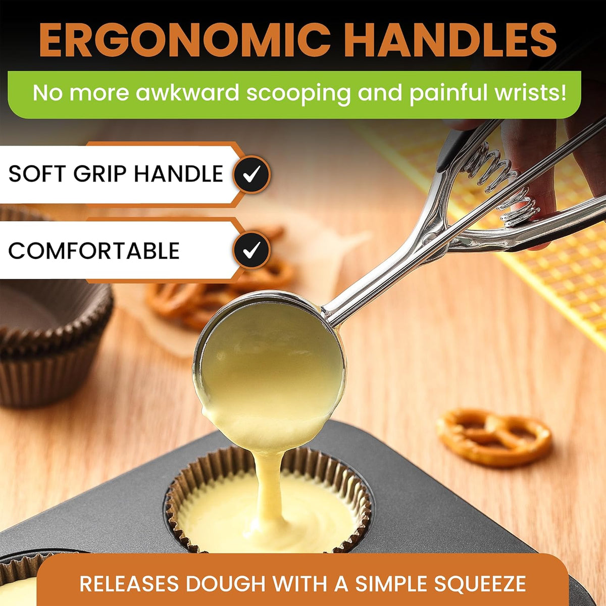 Spring Chef Large #20 Stainless Steel Cookie Scoop for Baking, Multifunctional Cookie Dough Scoop