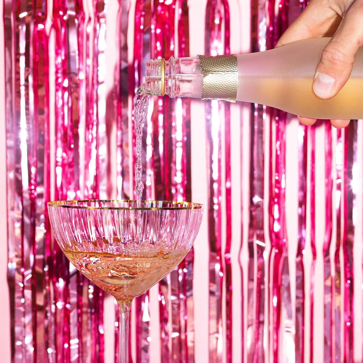 10 Pack Pink Backdrop Curtain 3.2ft x 8.2ft Metallic Tinsel Foil Fringe Curtains Photo Booth