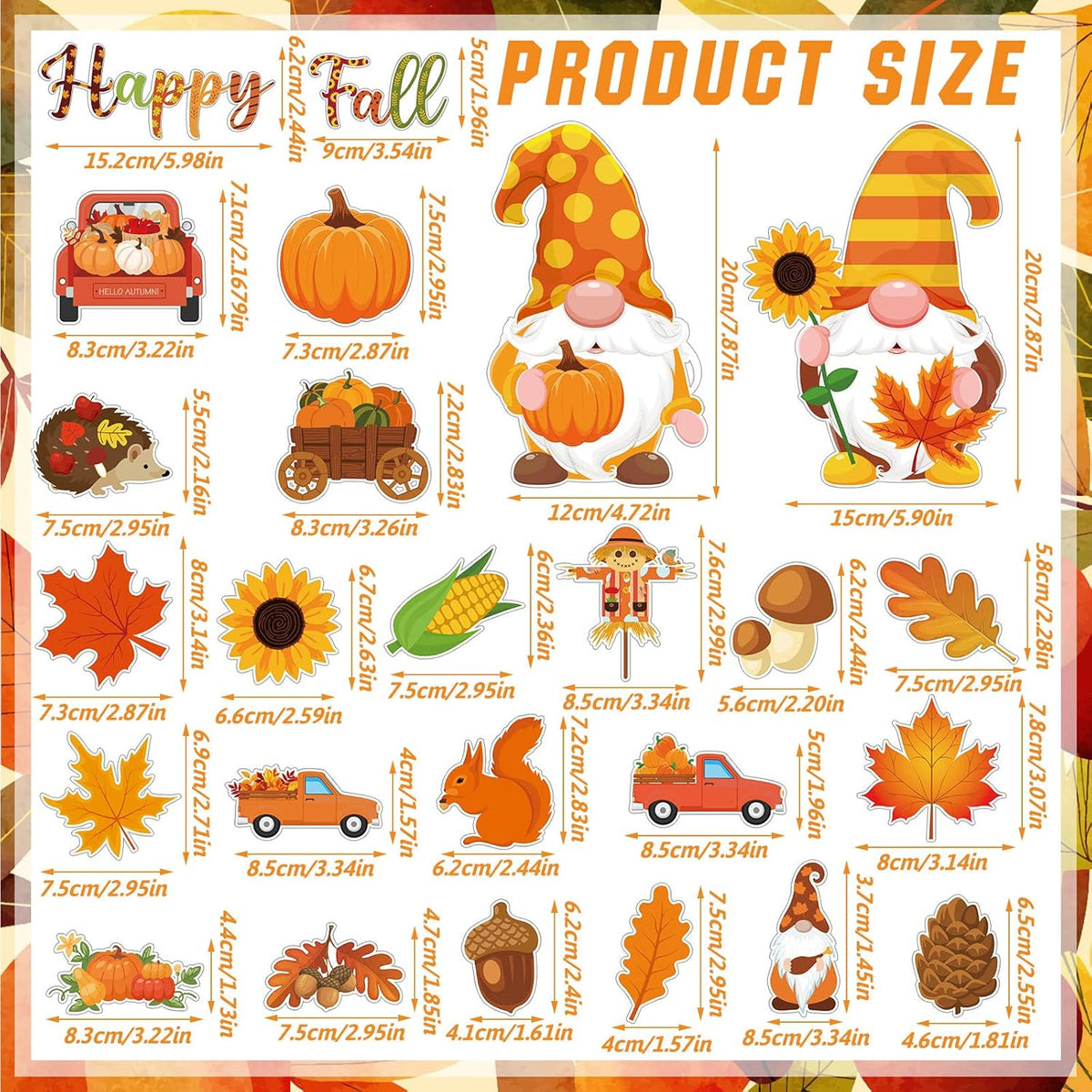 25 Pieces Happy Fall Magnets Gnome Pumpkin Fridge Magnets Fall Theme Car Refrigerator Decals