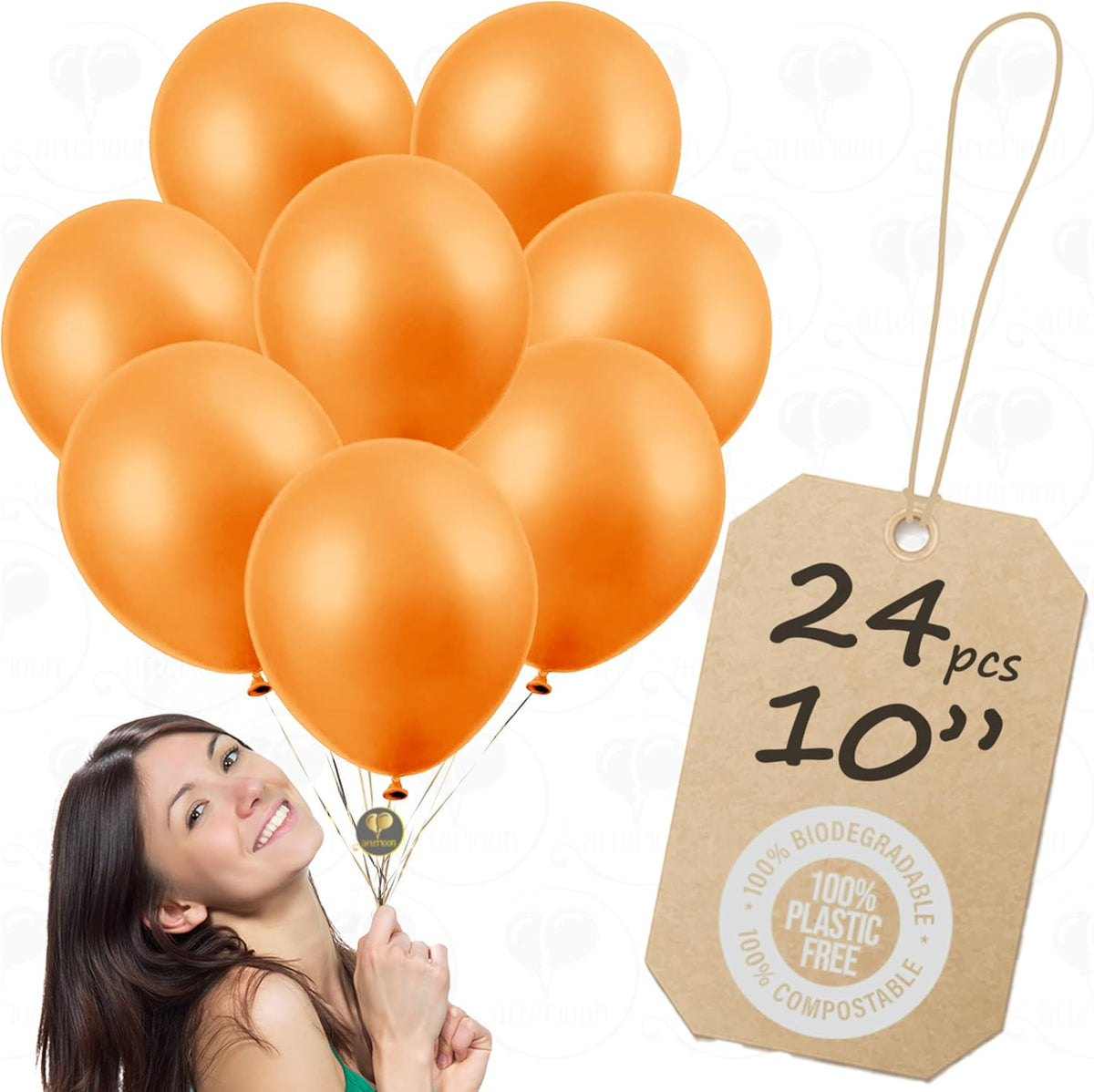 AFTERLOON® Biodegradable Balloons 24 pcs Pearlized Orange 10 Inch, Pearlescent Thickened Extra