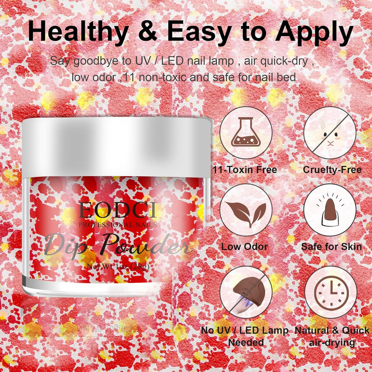 1oz Glitter Sequins Red Color Dip Powder Nails Dipping Nails Long-lasting Nails No UV Light Needed