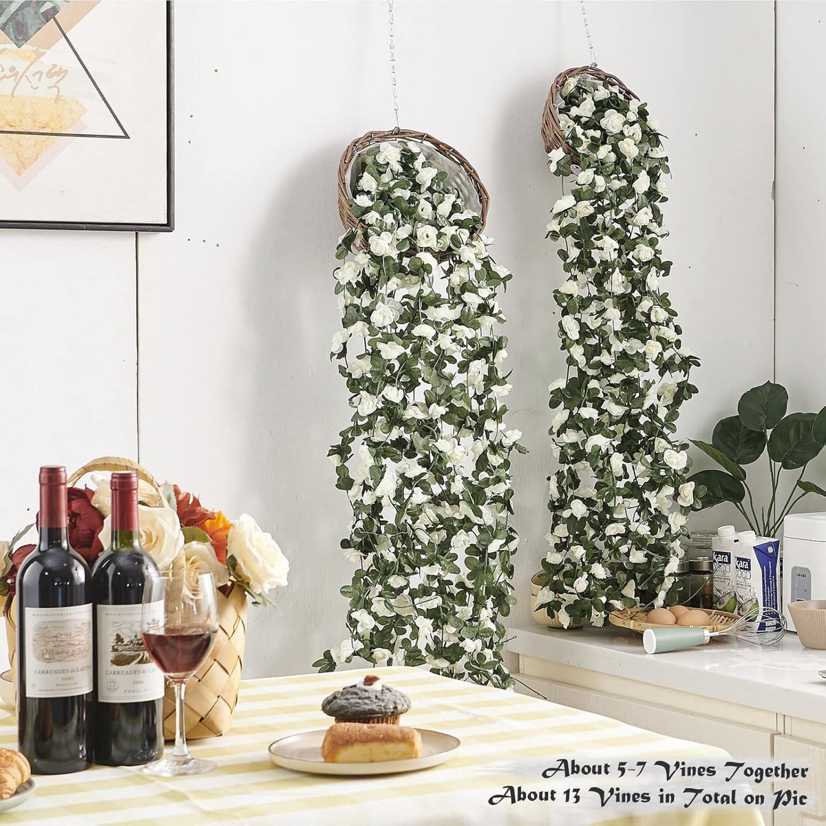6 Pcs x 8.2 ft Flower Garland Artificial Rose Vine Flowers with Green Leaves Hanging Fake Roses