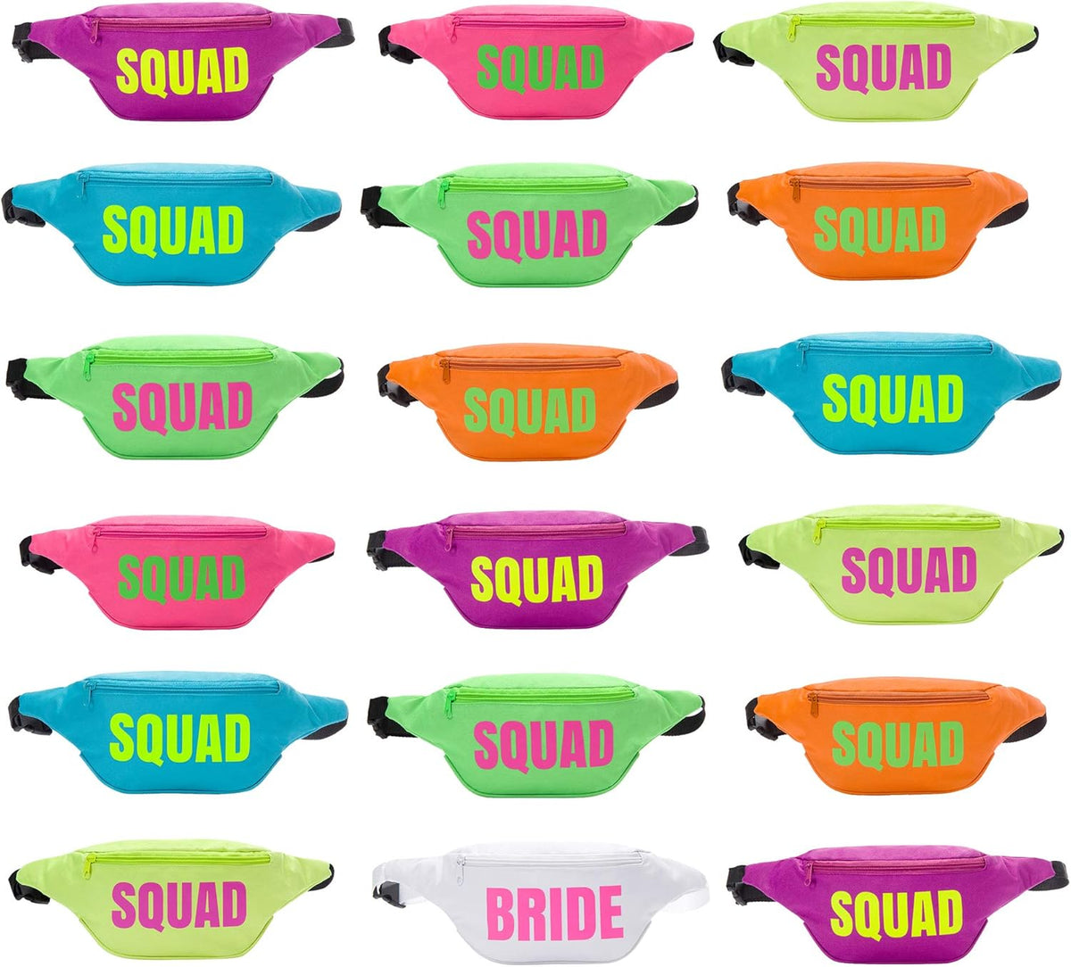 Bachelorette 80s Fanny Pack Set | 18 Pack | 1 Bride Fanny Pack and 17 Squad Fanny Packs |