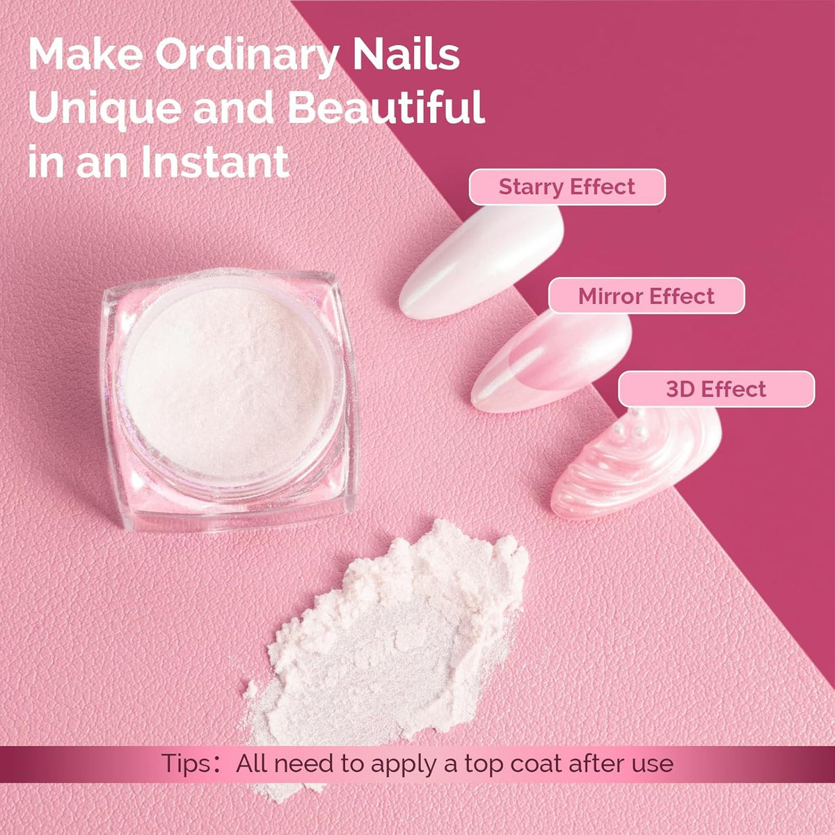 MelodySusie White Chrome Nail Powder for Gel Nails,Pearl Powder Mirror Effect Pigment Pearlescent
