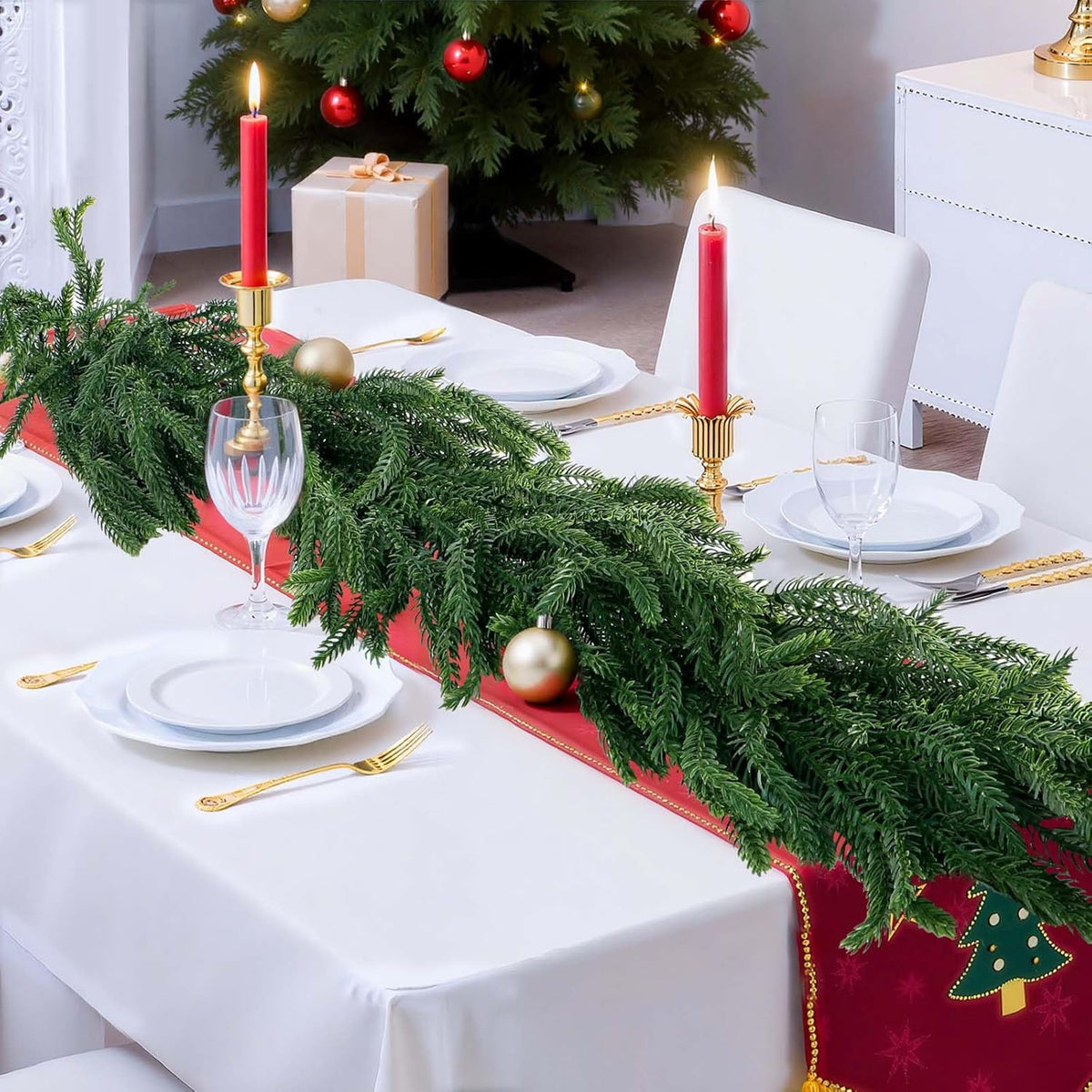 2 Pack 6FT Real Touch Norfolk Pine Garland – Artificial Evergreen Greenery Christmas Decoration for