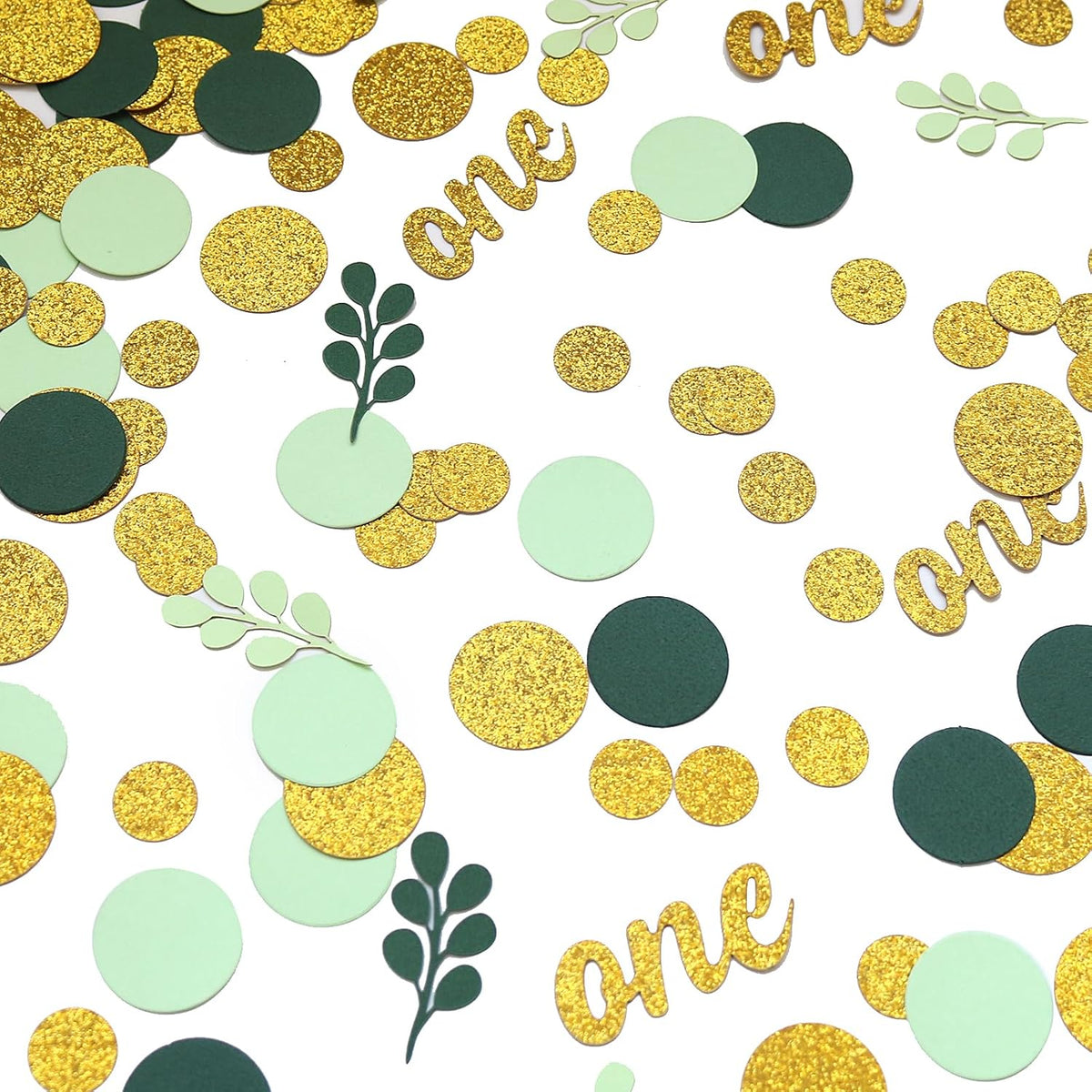 300PC Gold Glitter and Sage Green First Birthday Decorations for Girl/Boy Greenery Happy 1st