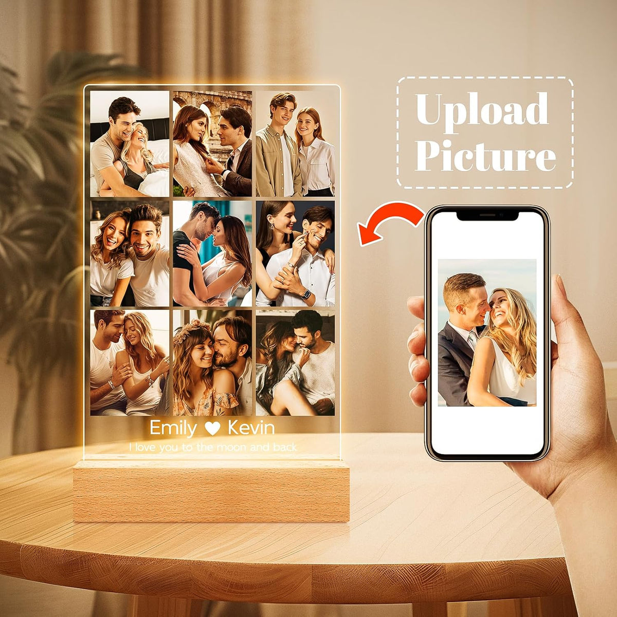Personalized Picture Frame with Photos, Custom Picture Frames, Personalized Photo Frame with Night