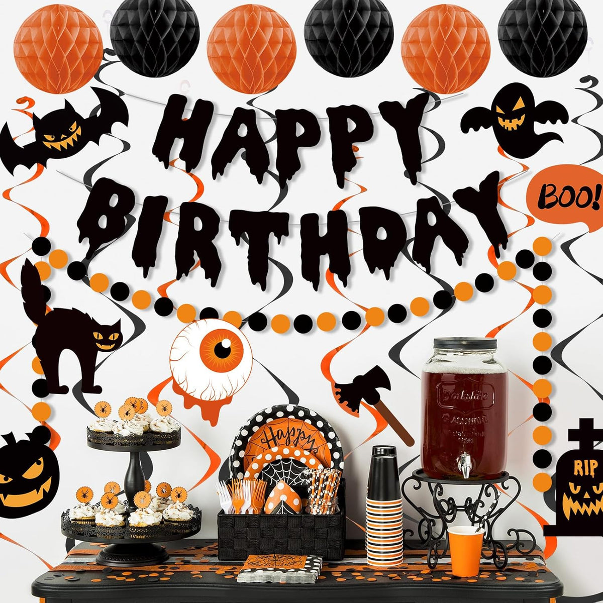 Halloween Birthday Decorations, Happy Birthday Banner for Halloween Party, Kid's Party Decorations
