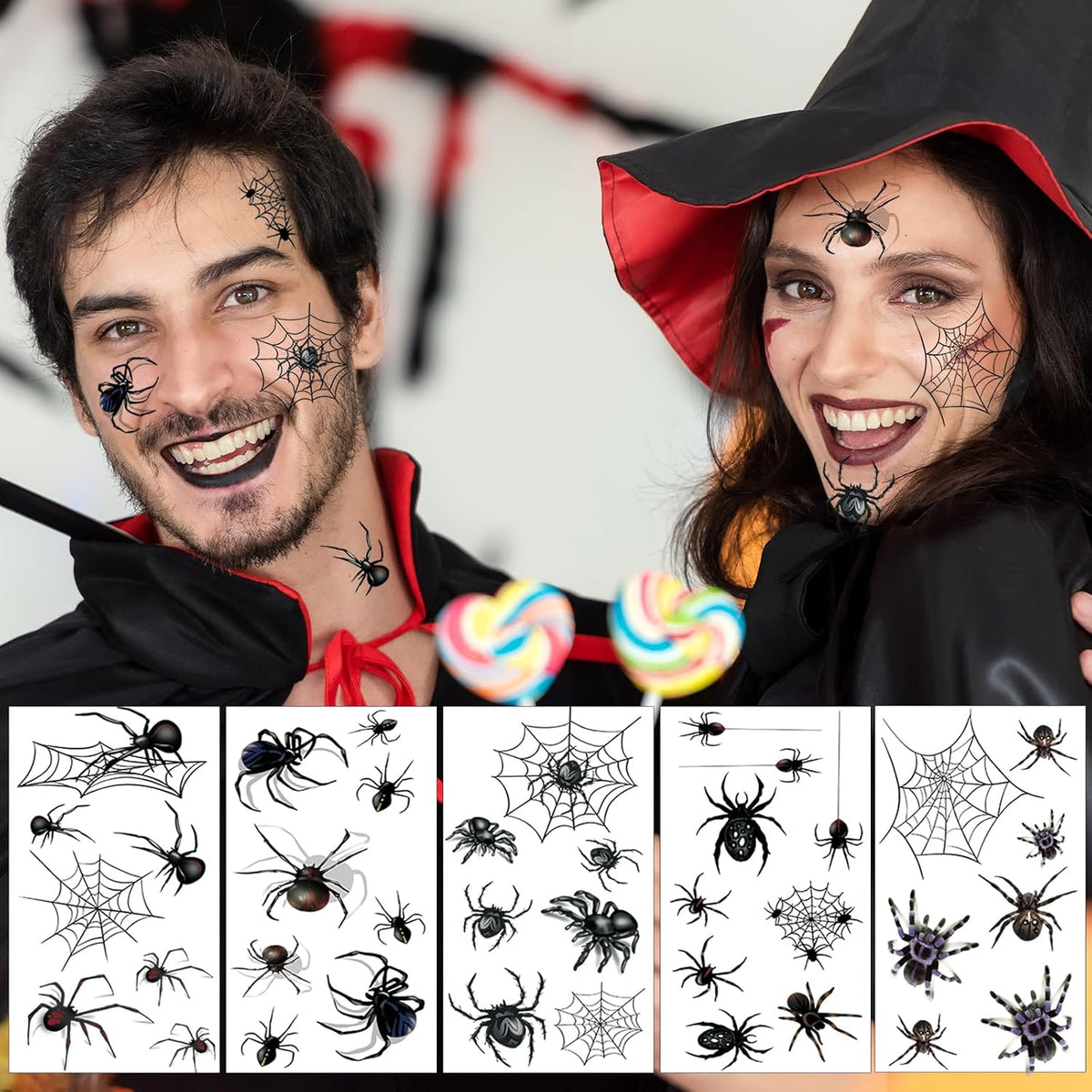 80+ PCS Halloween Spider Web Temporary Tattoos Halloween Makeup Kit for Women Adults, Halloween