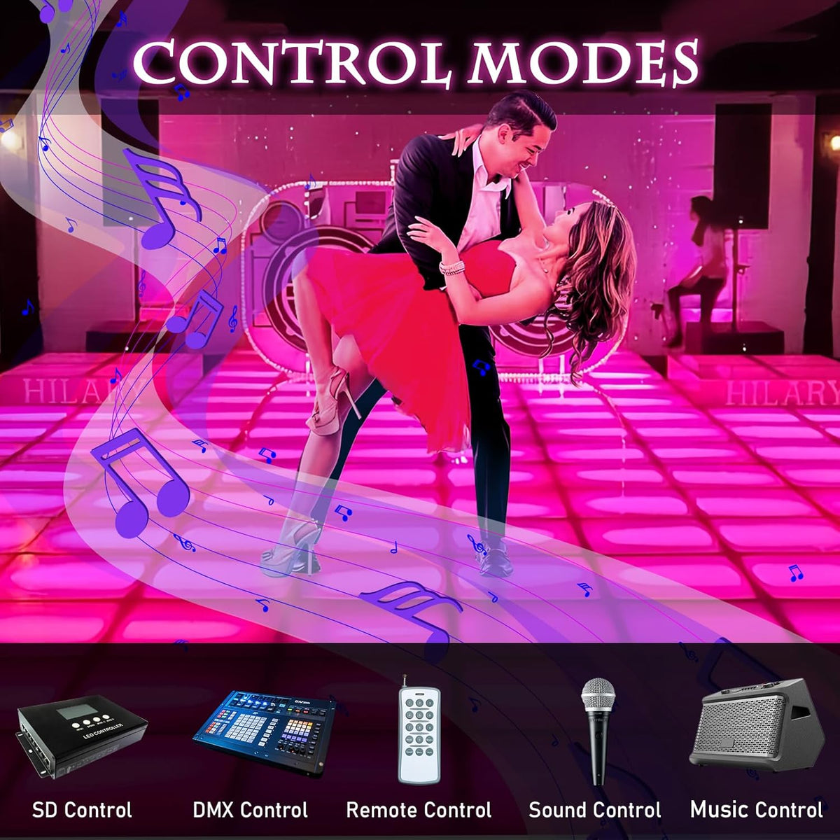 Dance Floor Stage Lights-Tempered Glass with Flight Case - RGB Color Changing Lights for Wedding