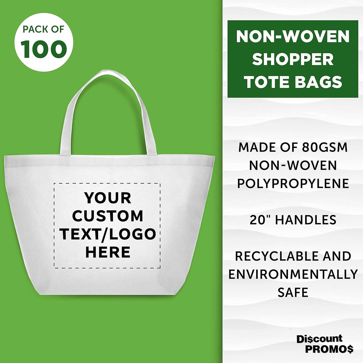 DISCOUNT PROMOS Custom Southern Style Grocery Tote Bags Set of 100 - Personalized Bulk Pack