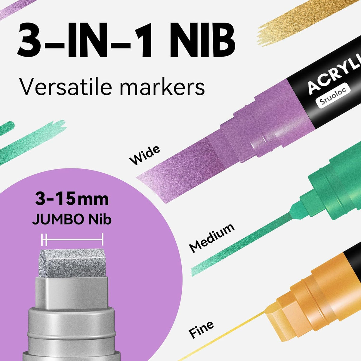 12 Metallic Colors Jumbo Markers, 15mm Jumbo Felt Tip, Acrylic Paint Markers for Rock Painting