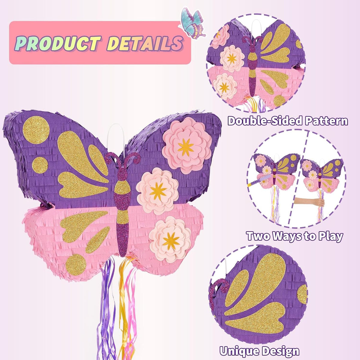 WERNNSAI Butterfly Piñata - Butterfly Birthday Party Supplies Pinata with Stick and Blindfold for
