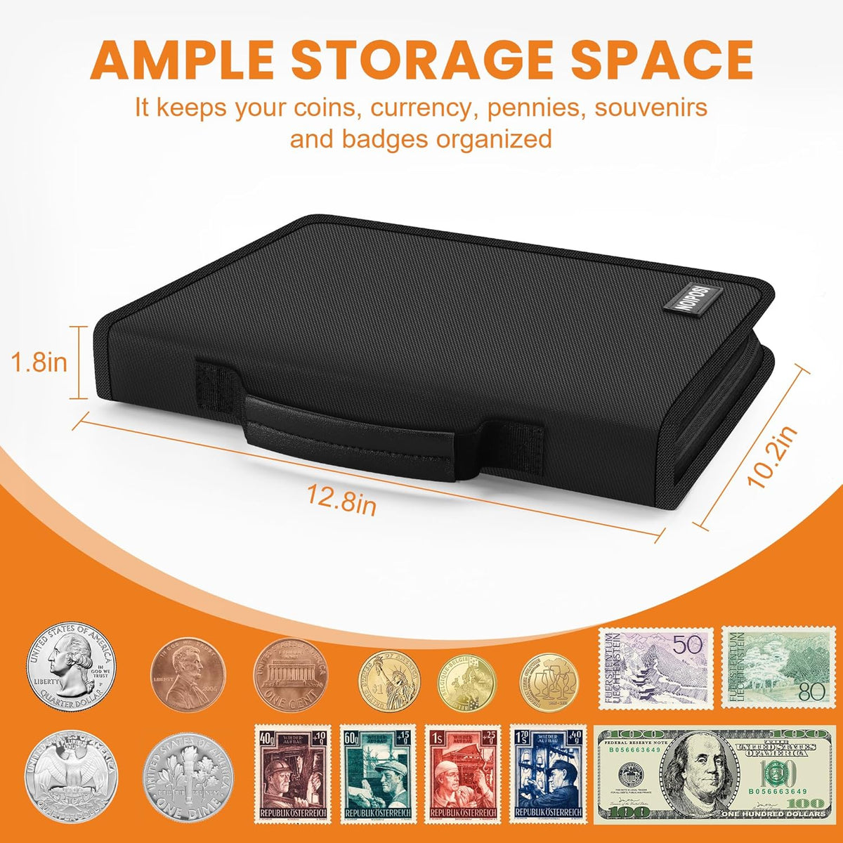 Coin Binder for Collectors with Handle, Fireproof 400 Pockets Coin Collection Album & 36 Paper