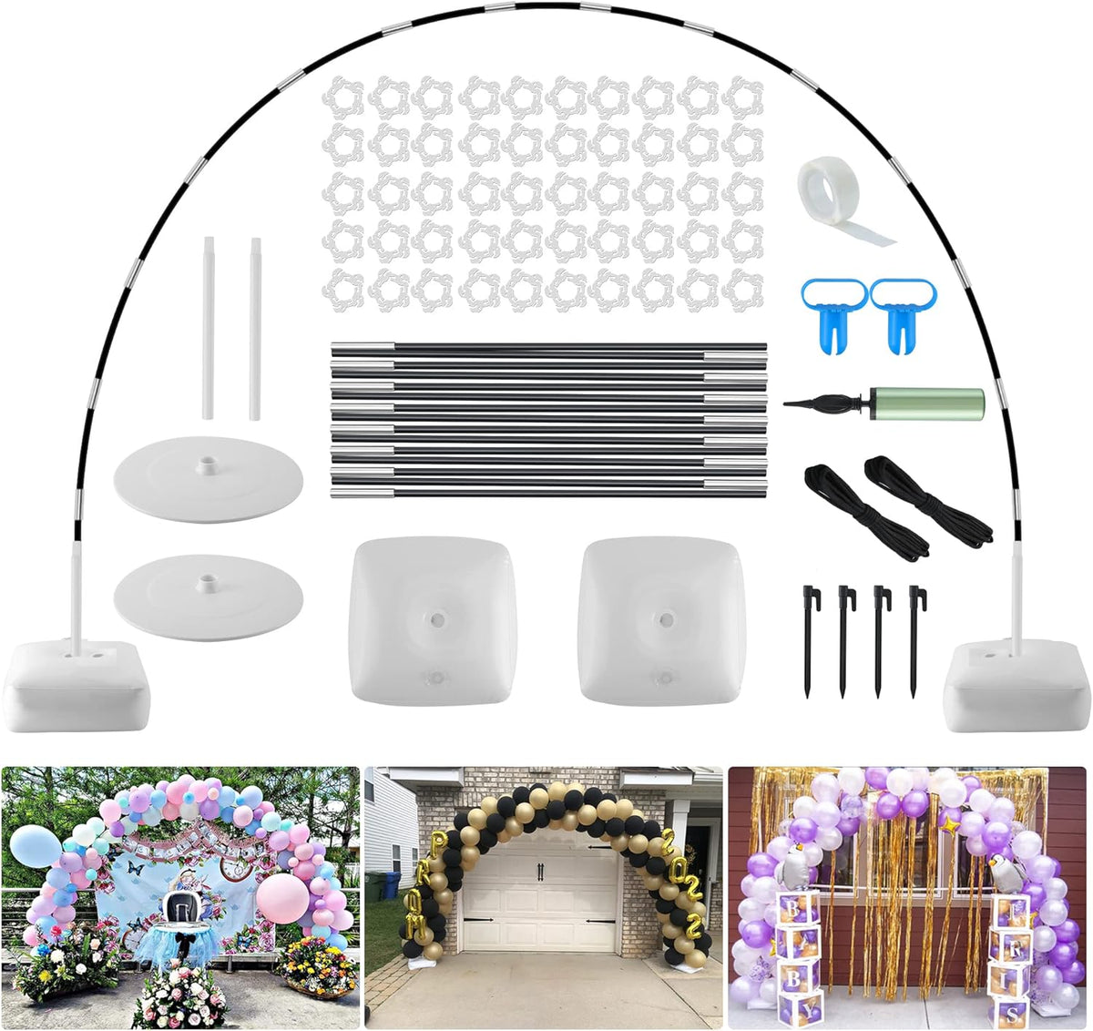 Improved Balloon Arch Kit, 10ft Wide & 9ft Tall Adjustable Balloon Arch Stand with Thicken Water