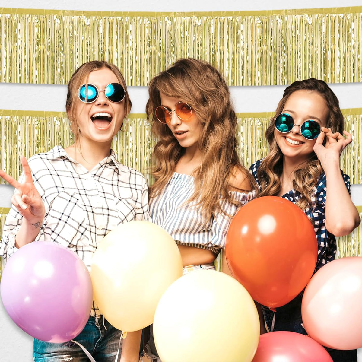 4 Pack 10 Feet Light Gold Foil Fringe Garland Metallic Tinsel Streamers Banner Wall Hanging Curtain