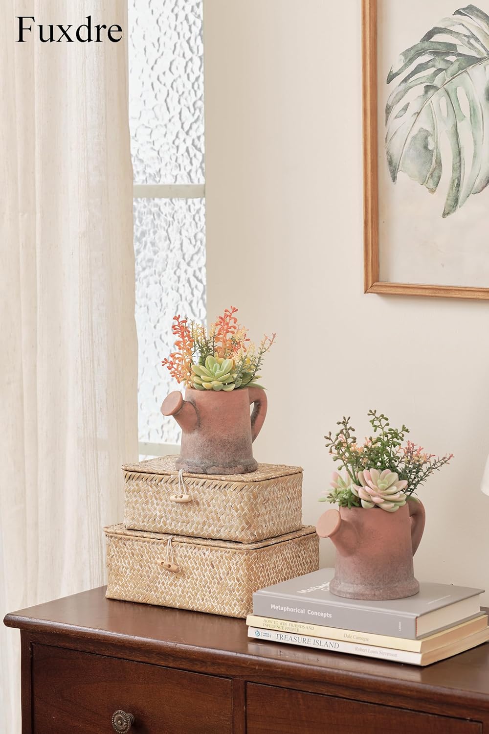 2-Pack Artificial Succulent Plants in Vintage Pots - Waterproof Fake Plants for Home Office Desk