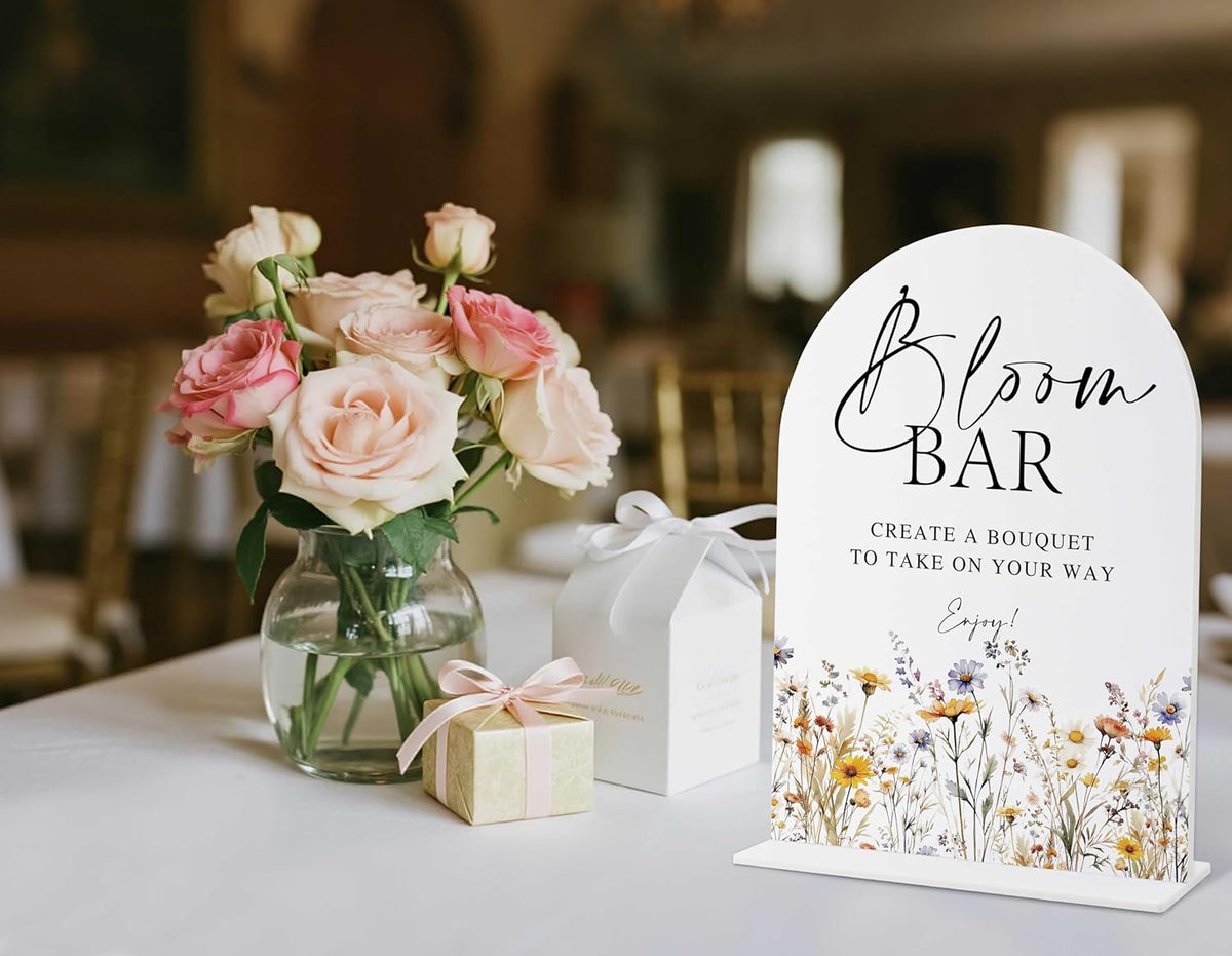 Wedding Signs for Ceremony and Reception, Boho Floral Acrylic Bloom Bar Sign, Wedding Signage with
