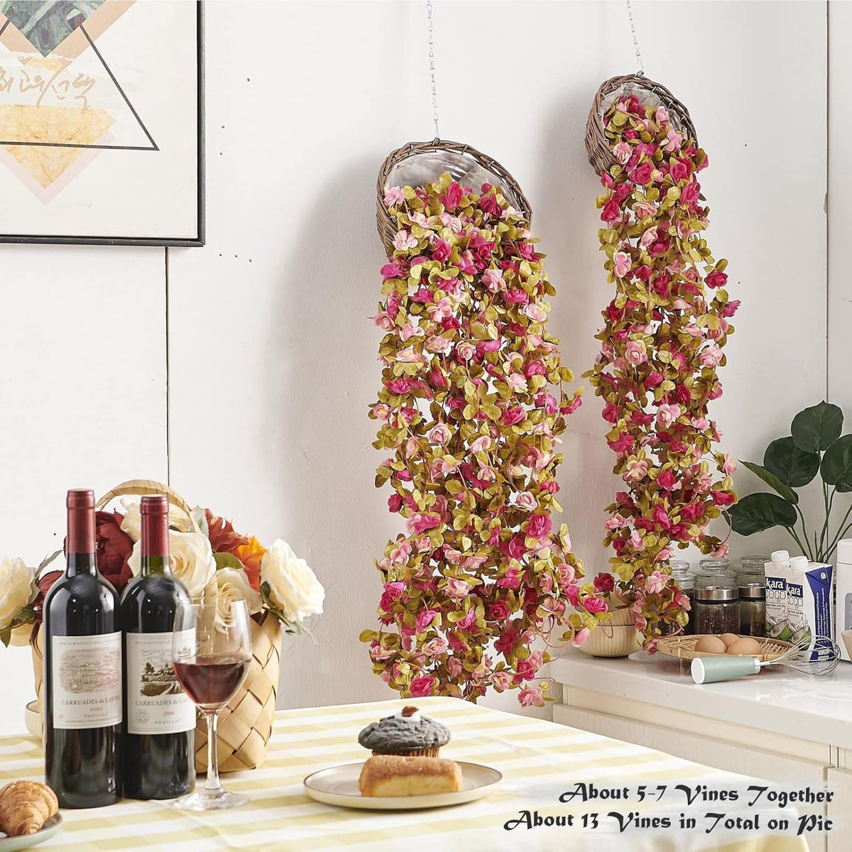 6 Pcs x 8.2 ft Flower Garland Artificial Rose Vine Flowers with Green Leaves Hanging Fake Roses
