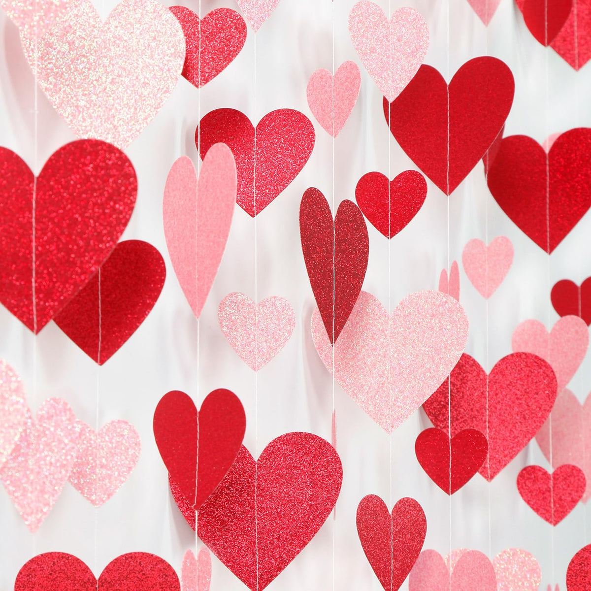 Red Pink Party-Decoration Heart Garland - 40ft Galentines Hanging Paper Streamers, Proposal