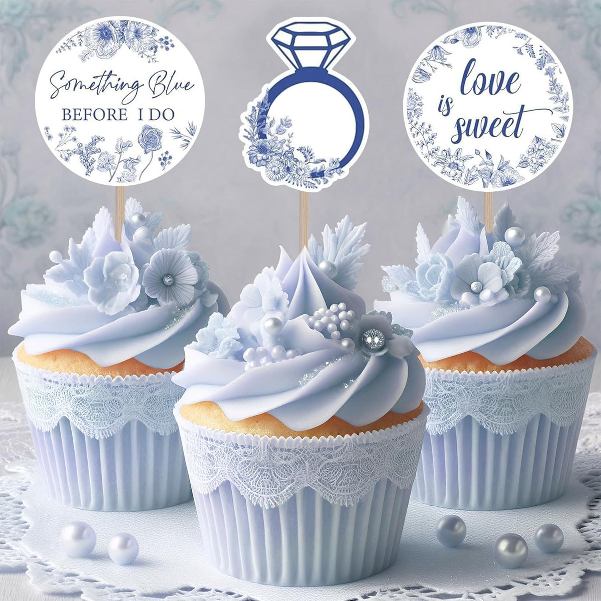 20PCS Something Blue Before I Do cupcake toppers,Something Blue Before I Do Bridal Shower