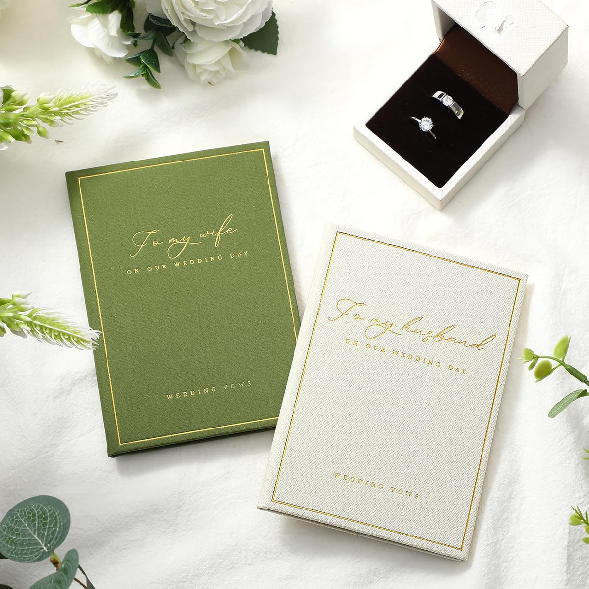 Engrowtic 2 Pcs Wedding Vow Books His and Her to Husband Wife Wedding Must Have Registry Ideas Gold