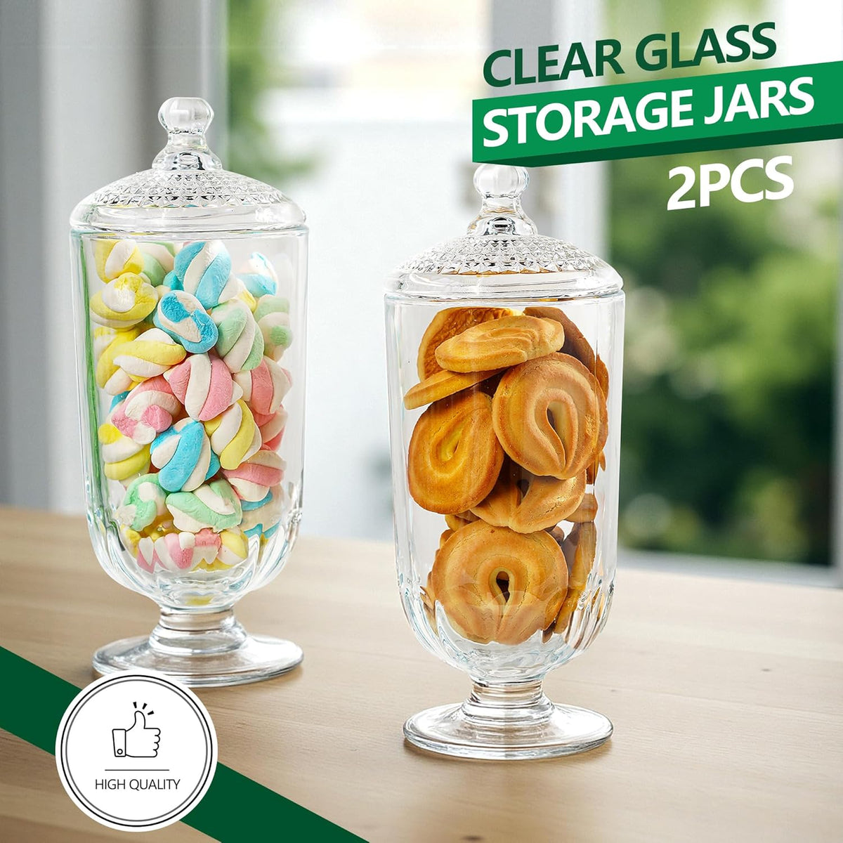 2 Pack 24oz Clear Glass Candy Jars with Lids Glass Decorative Storage Jar for Candy Buffet, Wedding