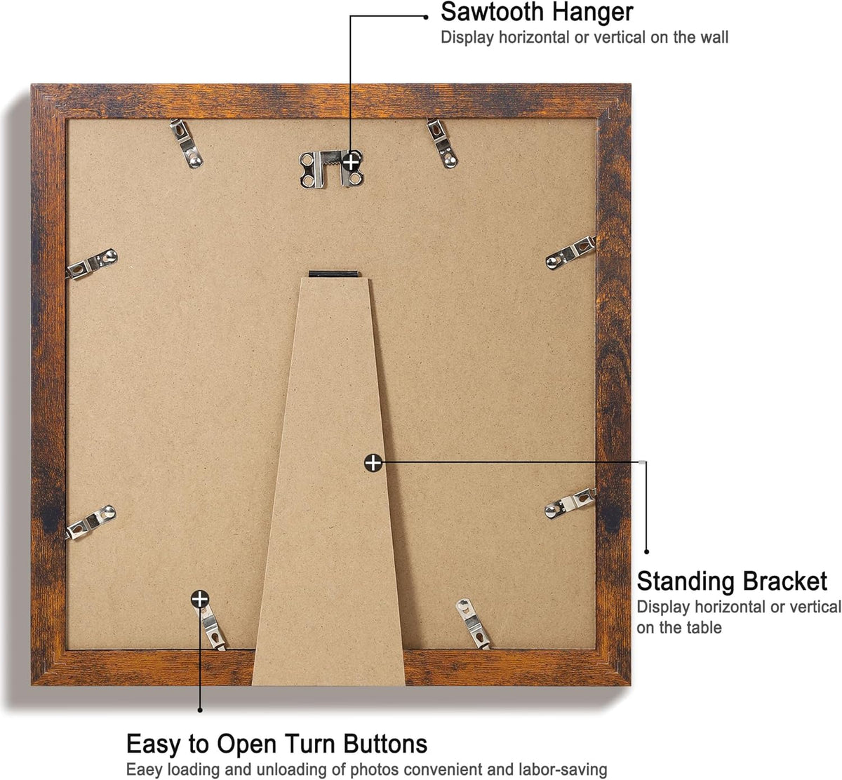12x12 Picture Frame Set of 4 with Tempered Glass, Rustic Frame Display 10x10 Pictures with Mat or
