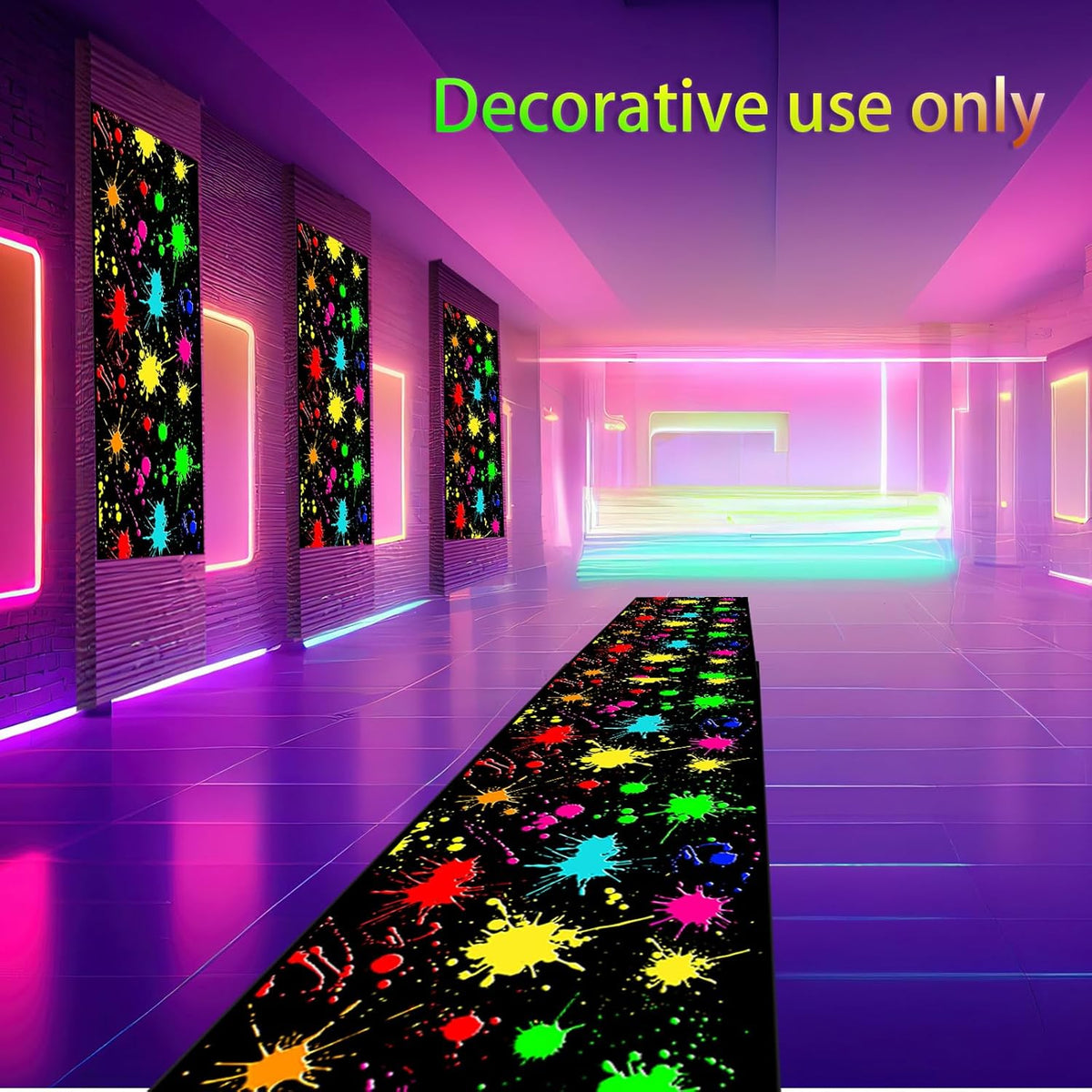 Haull 236 x 39 Inch Neon Light up Dance Floor Glow in The Dark Floor Runner Neon Party Decorations