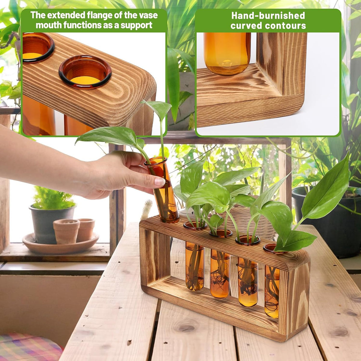 Glass Plant Propagation Station with 5 Test Tubes Colorful Planter Vase Birthday Gifts for Women in