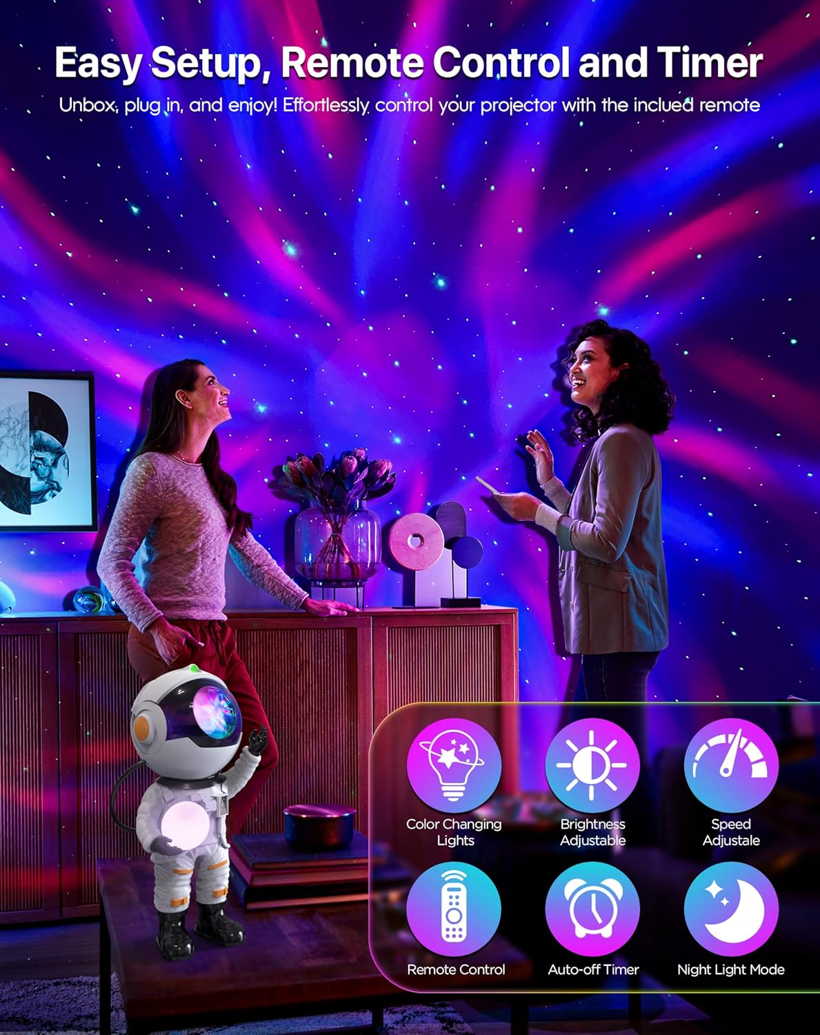 Rossetta Astronaut Galaxy Projector, Star Projector for Bedroom, LED Night Light for Kids Room with