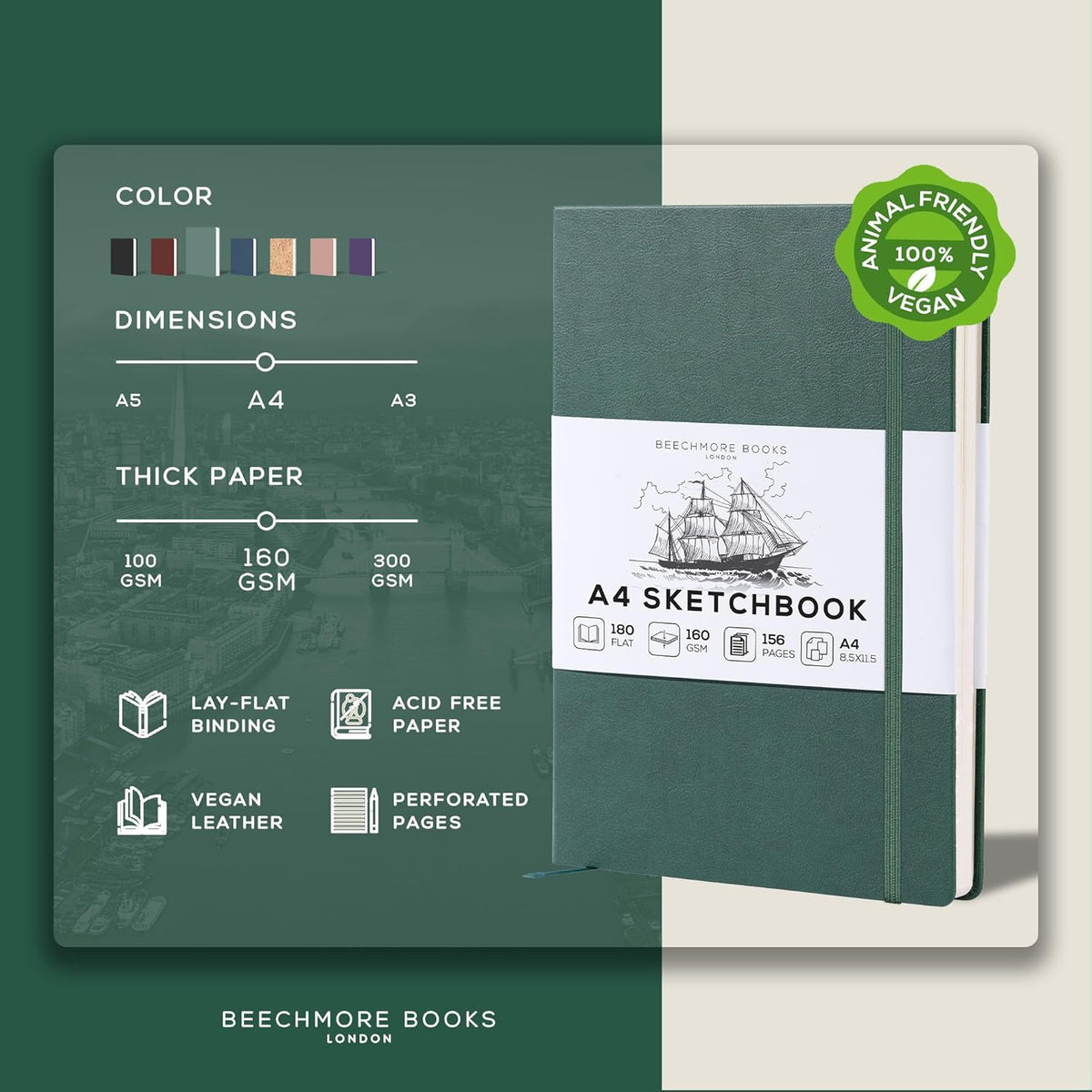 Beechmore Books A4 Sketchbook ??8.5x11 Premium Vegan Leather Bound Large Sketch Book Hardcover with