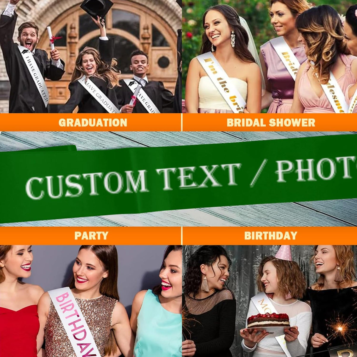 Custom Sash,Personalized Birthday Sash with Text Photo,Customized Bachelorette Sash Quote Sash