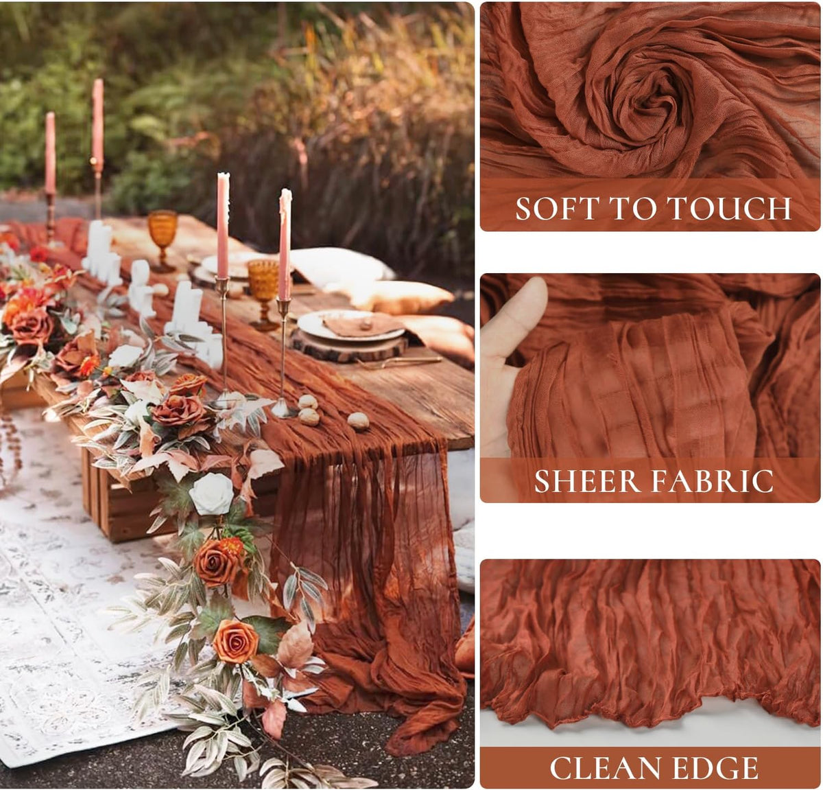 Fall Table Runner Terracotta Cheesecloth Table Runner 35x120in Burnt Orange Cheese Cloths Table