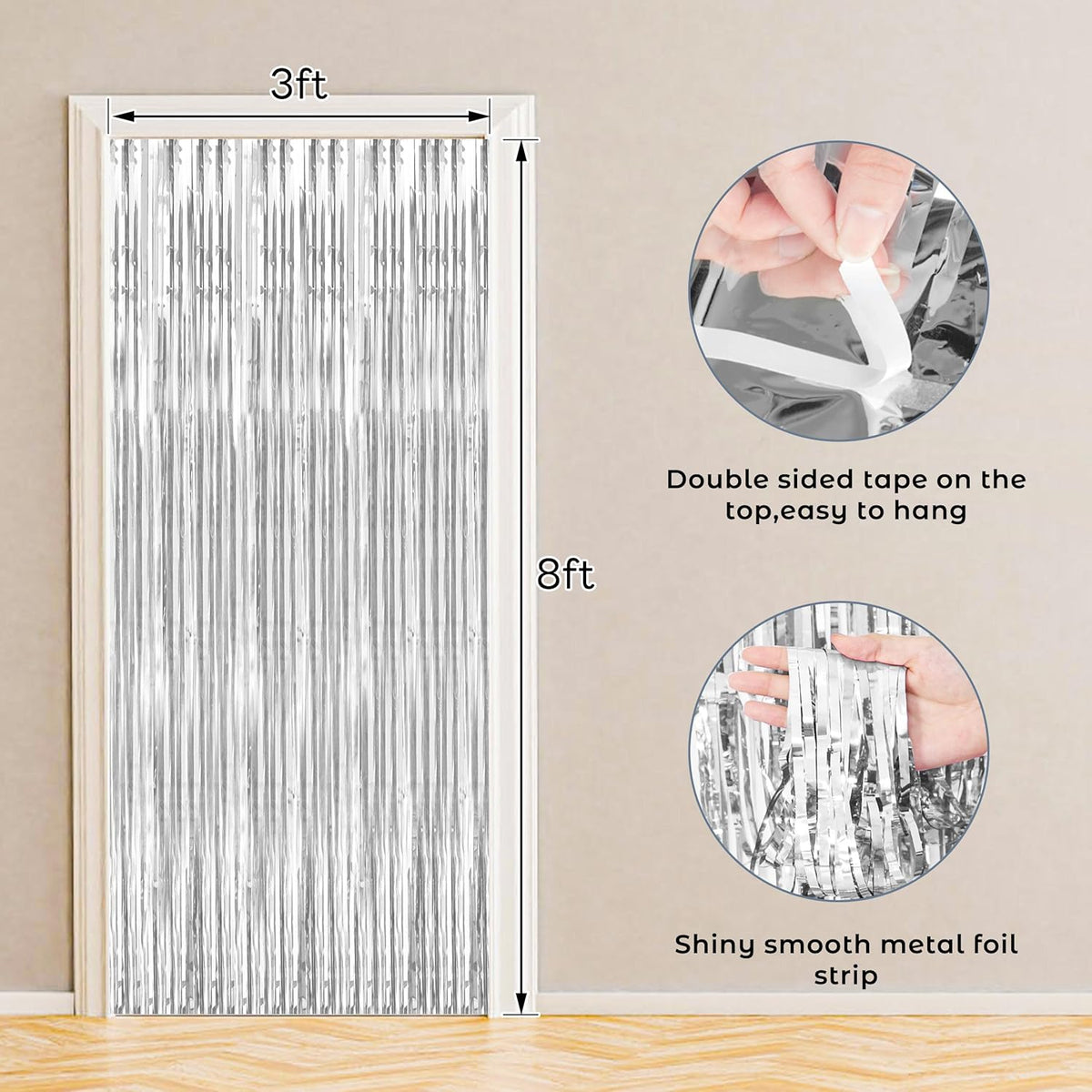 BTSD-home 10 Pack Silver Foil Fringe Curtain, Metallic Photo Booth Backdrop Tinsel Door Curtains