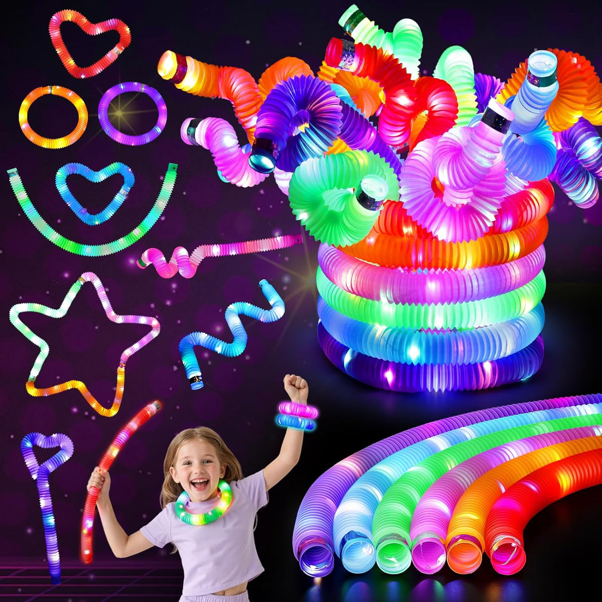 LovesTown 12PCS Glow Sticks Party Favors for Kids, Glow in the Dark Party Supplies, Light Up Pop
