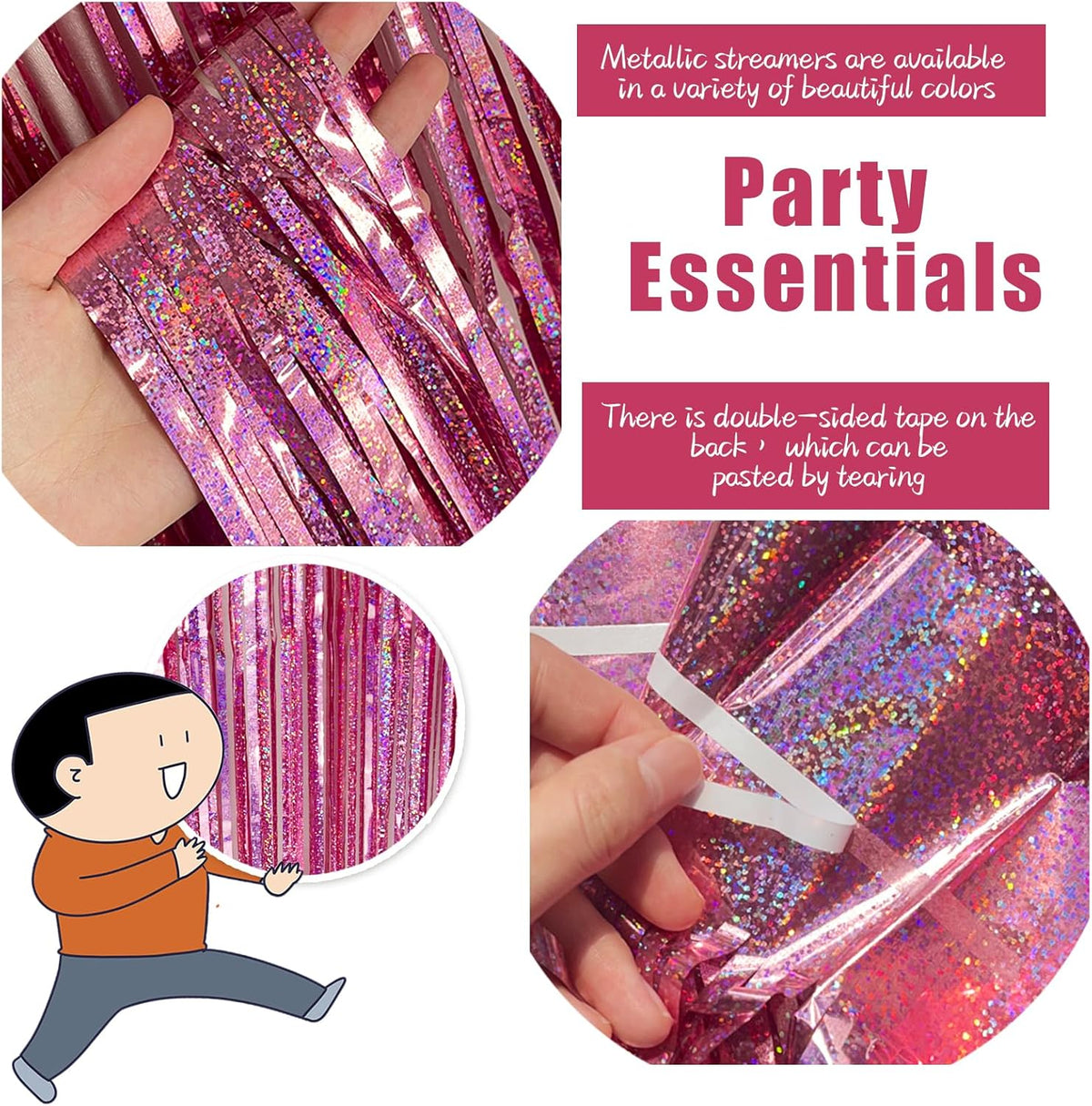 3 Pack Pink Backdrop Party Decorations Tinsel Curtain Party Backdrop Foil Fringe Birthday