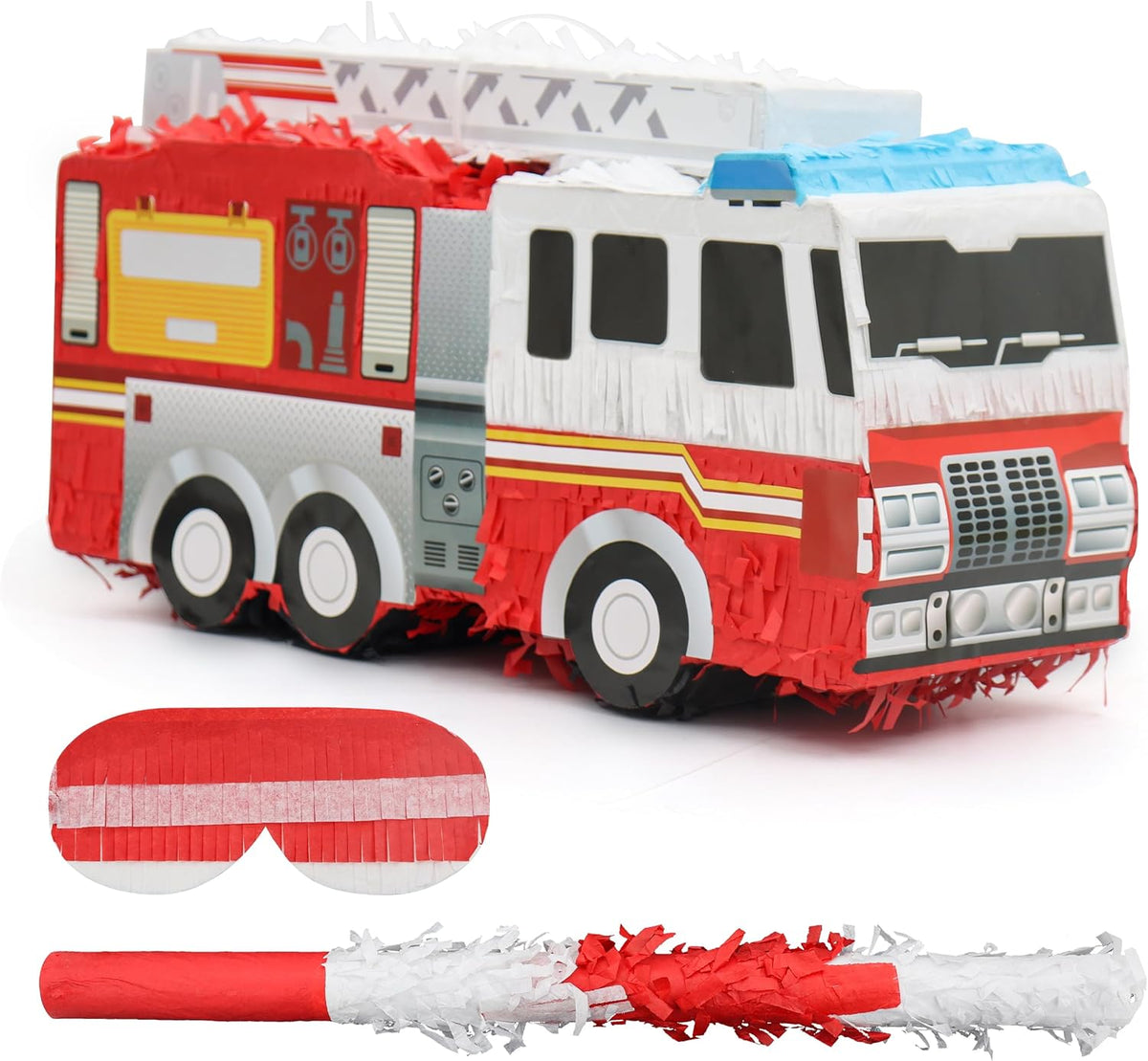 Small Fire Truck Pinatas Bundle with a Blindfold and Bat(16.1x8x5.1 Inches), Perfect for Firetruck