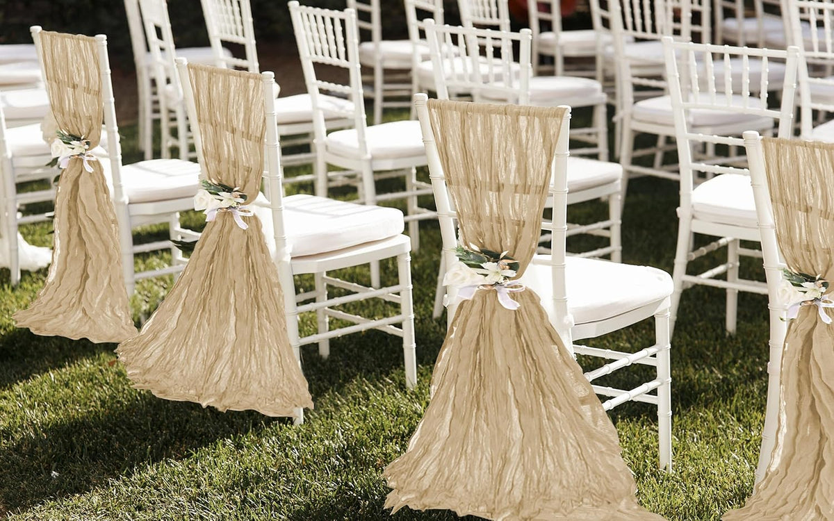 50 PCS Cheesecloth Chair Sashes, Bows Designed ChairSashes, 15.7x70 inch Chair Sashes for Aisle