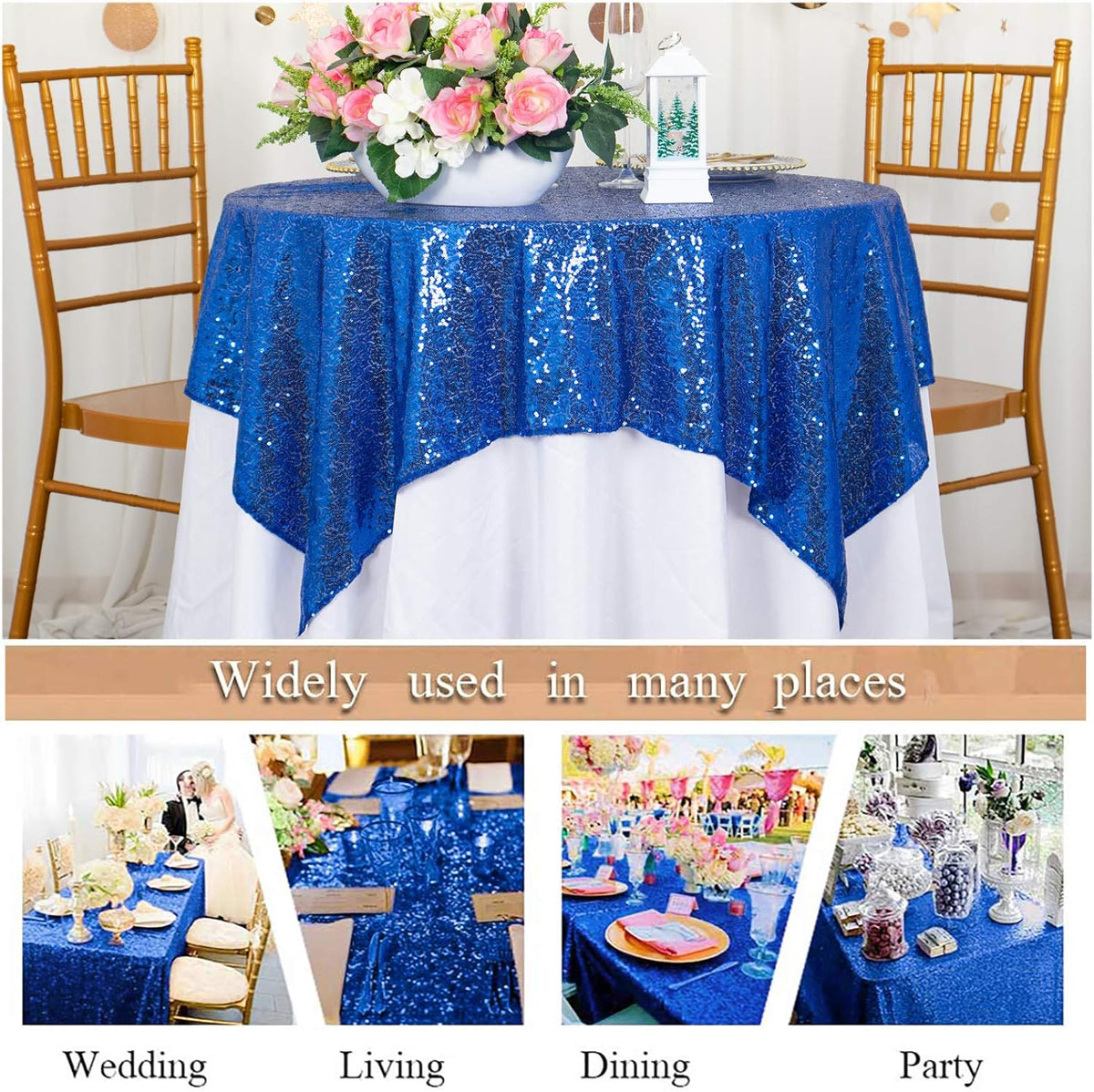 ShinyBeauty Sequin Tablecloth-Royal Blue Sequin Table Overlay and Sequin Tablecloth/Linen for