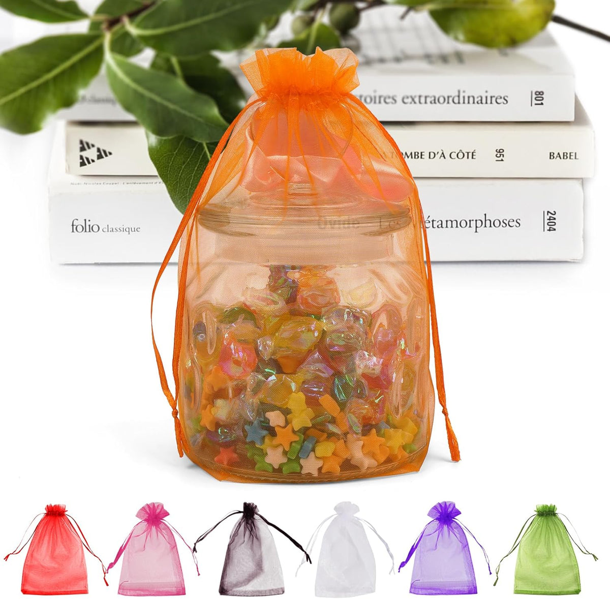 ANZNKU 100 Pack Sheer Organza Bags 6x9 inches, Mesh Bags Drawstring for Gifts Favor Bag for Party