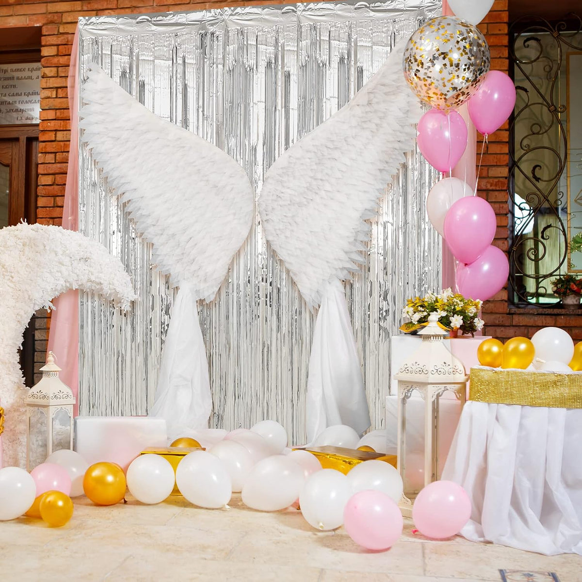 Crosize 4 Pack 3.3 x 9.9 ft Silver Foil Fringe Curtains Party Decorations, Silver Tinsel Curtain