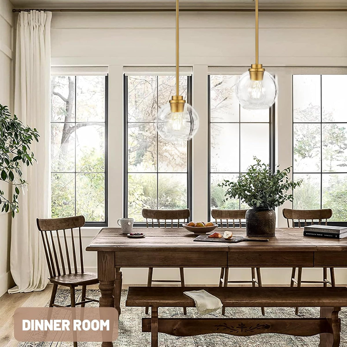 Globe Pendant Lights Kitchen Island, Farmhouse Gold Pendant Light with Clear Glass Globe Shade