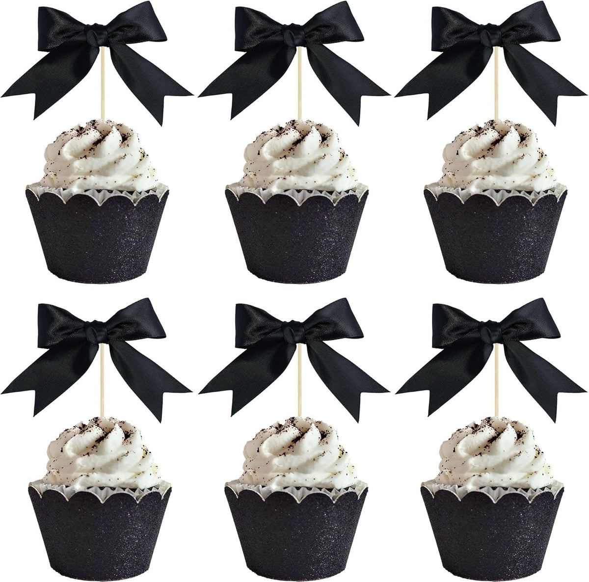 Gyufise 24Pcs Bow Cupcake Toppers Coquette Bow Girls Birthday Cake Decorations Bowknot Cake Toppers