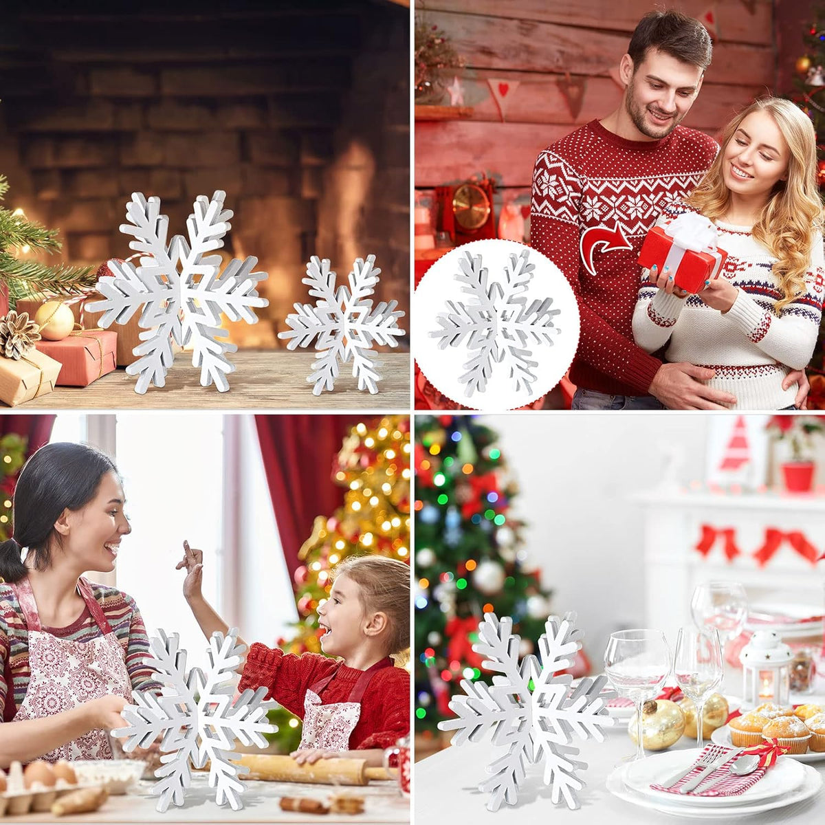 Bucherry 12 Pcs Wooden Snowflake Table Decor 3D Snowflake Tabletop Signs and Centerpiece for