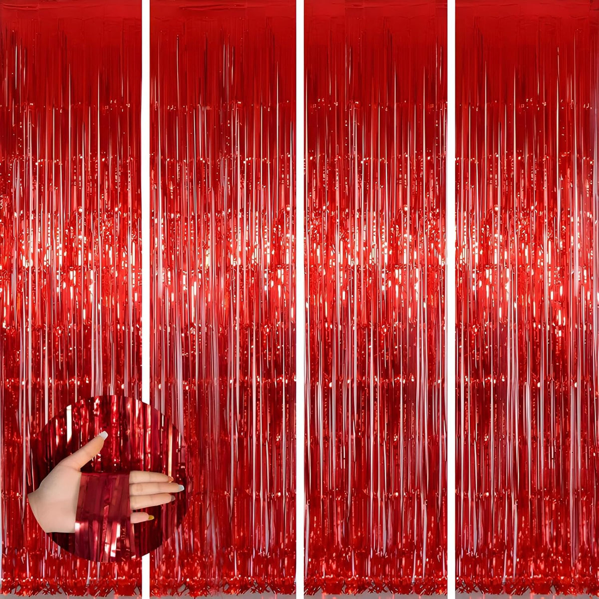 Keyali 4 Pack 3.3 * 8.3 ft Foil Curtain Metallic Tinsel Fringe Curtains Photo Booth Props Backdrop
