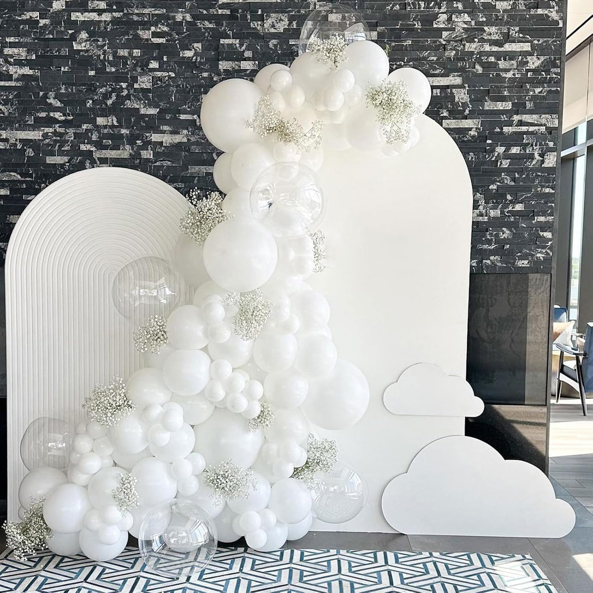 White Balloons, 12 Inch Pearl Pure White Ivory Latex Balloon with Silver Confetti Balloons for Boho