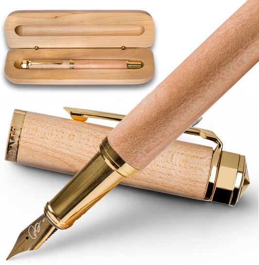 Ellington Pens Elegant Wood Fountain Pen Set – Includes Wooden Pen Box, Ink Converter, 6 Ink