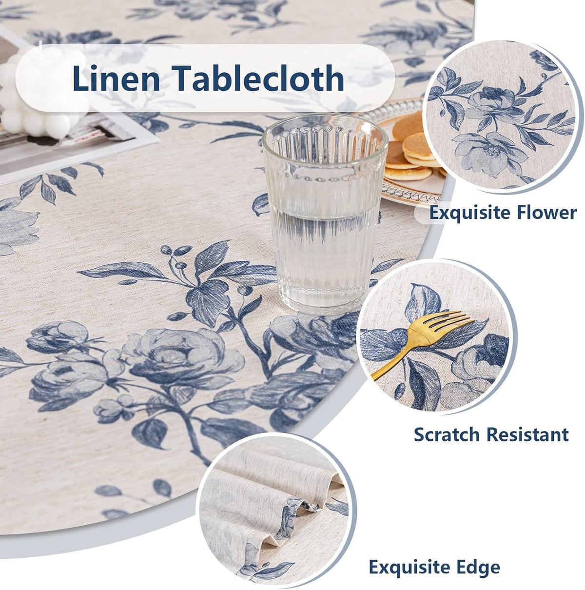 MYSKY HOME Rectangle Tablecloth 60x102 Inches, Linen Farmhouse Tablecloth Waterproof Decorative